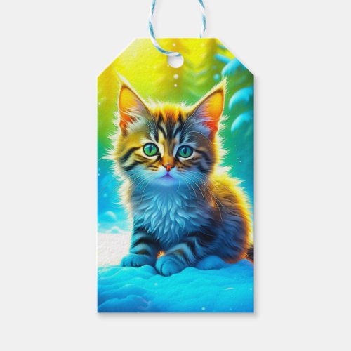 Sweet Kitten Playing in the Snow to and from Gift Tags
