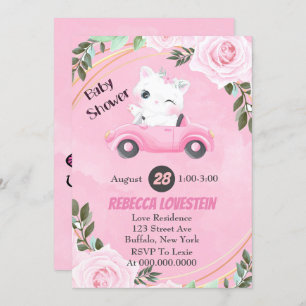 Sweet Kitten Vintage Pink Car Girl Baby Shower