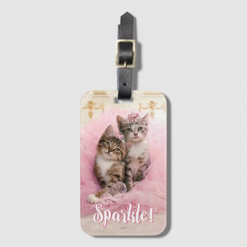 Sweet Kittens in Tiaras and Pink Sparkly Tutu Luggage Tag
