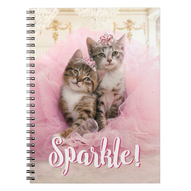 Sweet Kittens in Tiaras and Pink Sparkly Tutu Notebook (Front)