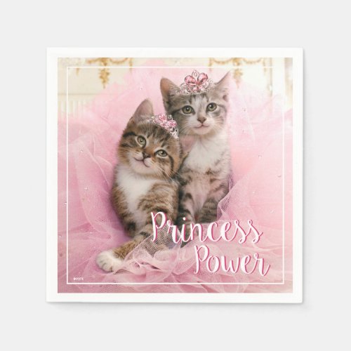 Sweet Kittens in Tiaras and Pink Sparkly Tutu Paper Napkins