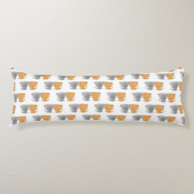 Sweet Kittens Pattern Orange and Grey Kitties Body Pillow (Front)