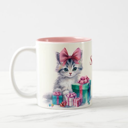 Sweet Kitty Cat Add Name Custom Kitten Gift Two_Tone Coffee Mug