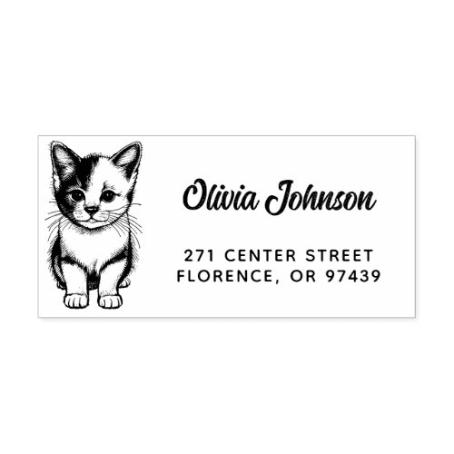 Sweet Kitty Cat Art Decorative Return Address Rubber Stamp