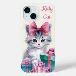 Sweet Kitty Cat Big Pink Bow iPhone 15 Case