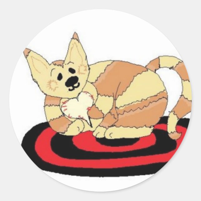 Sweet Kitty Cat On a Rug Classic Round Sticker (Front)
