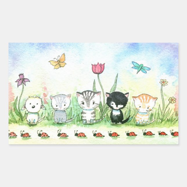 Sweet Kitty Cat Puppy Ladybug Stickers (Front)