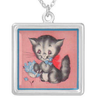 sweet kitty cat silver plated necklace