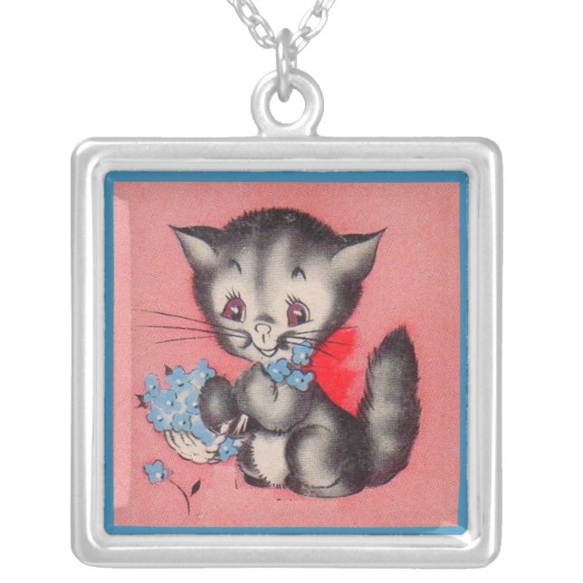 sweet kitty cat silver plated necklace (Front)