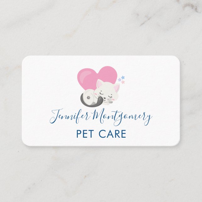 Sweet Kitty Cat Sleeping with a Big Heart in Back Business Card (Front)