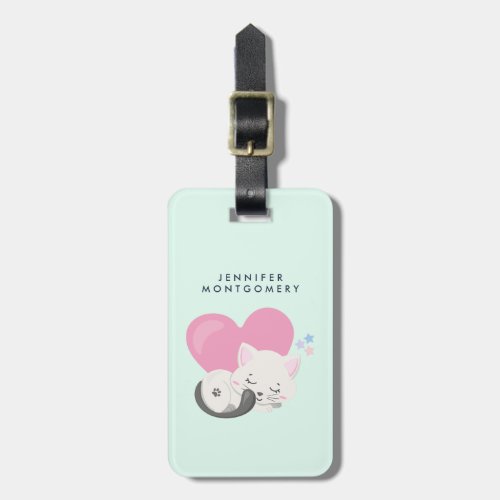 Sweet Kitty Cat Sleeping with a Big Heart in Back Luggage Tag