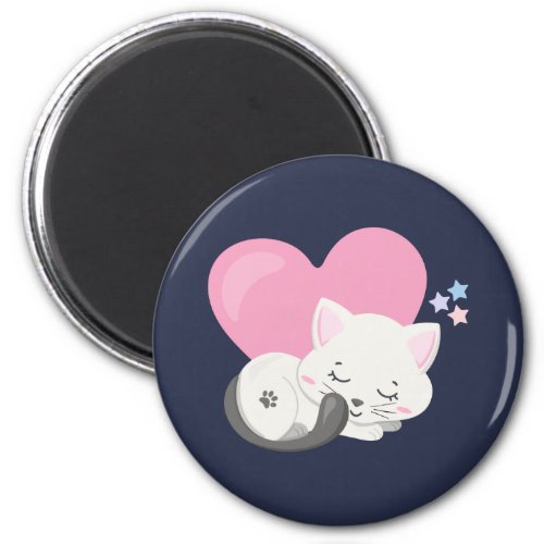 Sweet Kitty Cat Sleeping with a Big Heart in Back Magnet