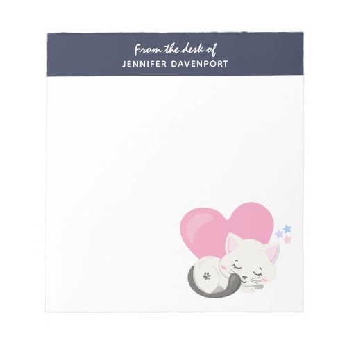 Sweet Kitty Cat Sleeping with a Big Heart in Back Notepad