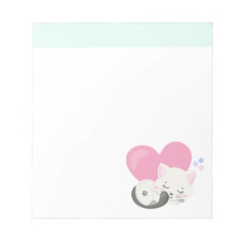 Sweet Kitty Cat Sleeping with a Big Heart in Back Notepad