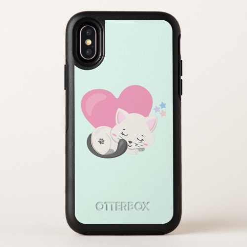 Sweet Kitty Cat Sleeping with a Big Heart in Back OtterBox Symmetry iPhone X Case