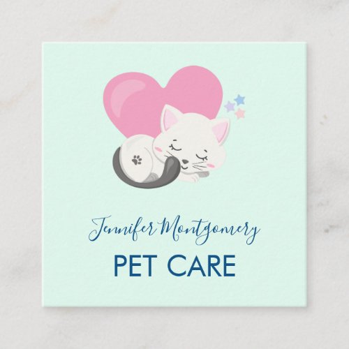 Sweet Kitty Cat Sleeping with a Big Heart in Back Square Business Card