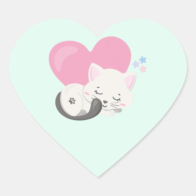 Sweet Kitty Cat Sleeping with a Big Heart in Back Sticker (Front)