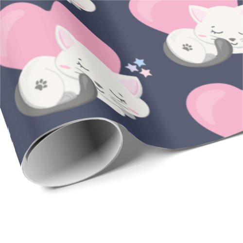 Sweet Kitty Cat Sleeping with a Big Heart in Back Wrapping Paper