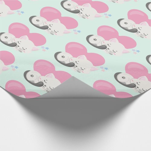 Sweet Kitty Cat Sleeping with a Big Heart in Back Wrapping Paper