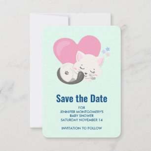 Sweet Kitty Cat Sleeping with a Big Heart Save The Date