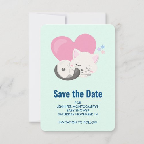 Sweet Kitty Cat Sleeping with a Big Heart Save The Date