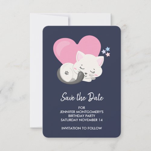 Sweet Kitty Cat Sleeping with a Big Heart Save The Date