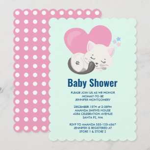 Sweet Kitty Cat Sleeping with a Big Heart Shower Invitation