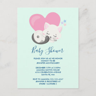 Sweet Kitty Cat Sleeping with a Big Heart Shower Invitation Postcard