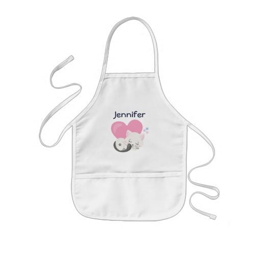 Sweet Kitty Cat Sleeping with a Big Pink Heart Kids Apron