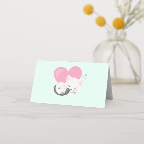 Sweet Kitty Cat Sleeping with a Big Pink Heart Place Card