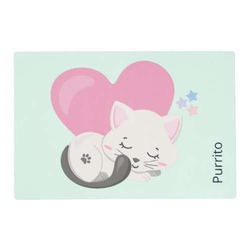 Sweet Kitty Cat Sleeping with a Big Pink Heart Placemat