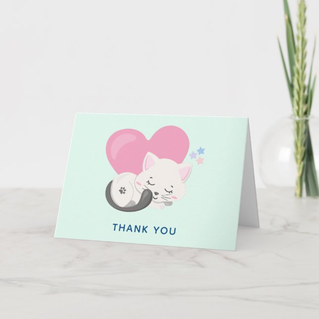Sweet Kitty Cat Sleeping with a Heart Thank You Card (Front)