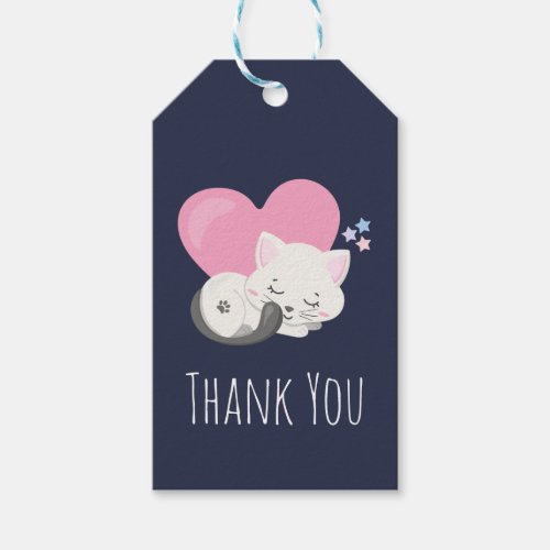 Sweet Kitty Cat Sleeping with a Heart Thank You Gift Tags