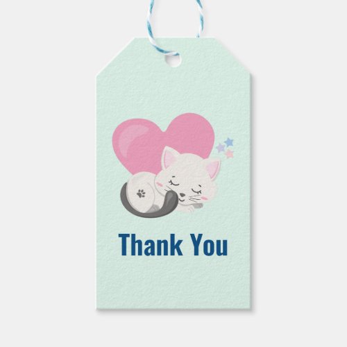 Sweet Kitty Cat Sleeping with a Heart Thank You Gift Tags