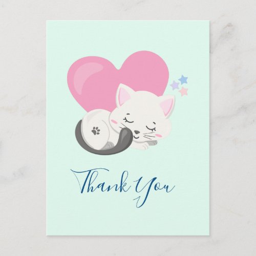 Sweet Kitty Cat Sleeping with a Heart Thank You Postcard