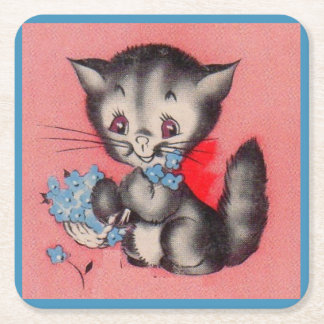 sweet kitty cat square paper coaster