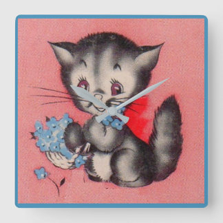 sweet kitty cat square wall clock