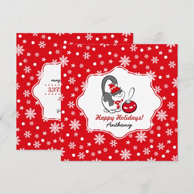 Sweet Kitty | Custom Name Christmas Cards for kids (Front/Back)