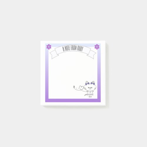 Sweet Kitty Graphic Purple Border Personalized Post_it Notes