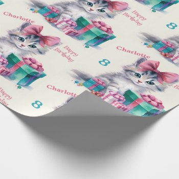 Sweet Kitty Happy Birthday Girl's Name Age  Wrapping Paper by Frasure_Studios at Zazzle