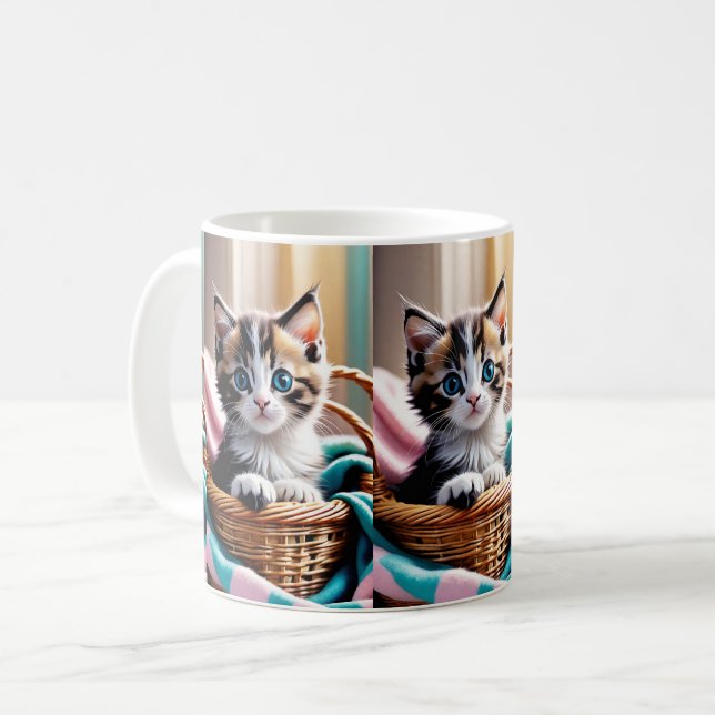 Sweet Kitty in a Basket – Cozy Moment Coffee Mug (Front Left)