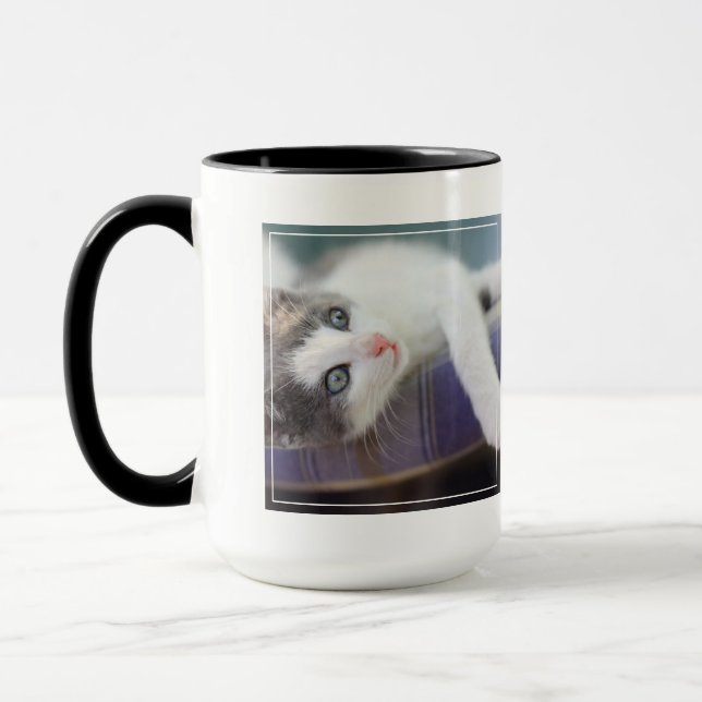 Sweet Kitty In Plaid Bed Mug (Left)