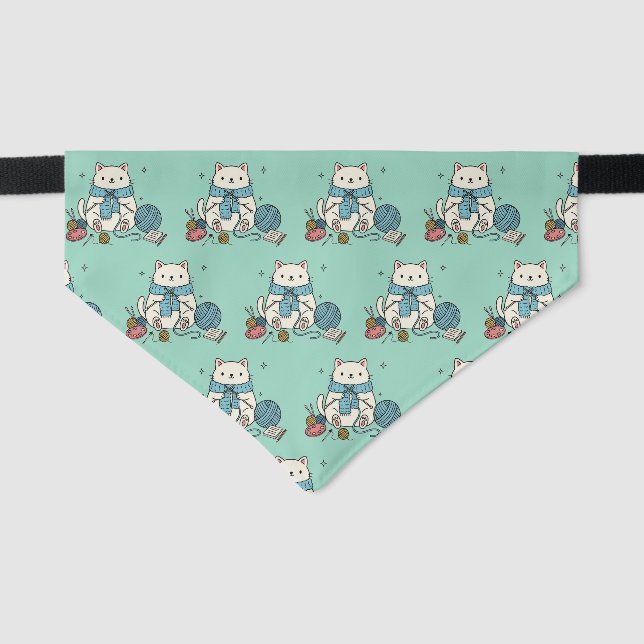 Sweet Knitting Cat Pastel Green Pet Accessory Bandana Collar (Front)