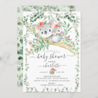 Sweet Koala Bear Girls Baby Shower Invitation