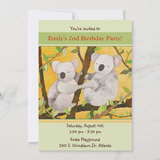 Sweet Koalas Kids Birthday Party Invitation (Front)