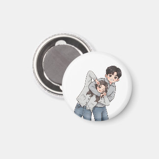 Sweet Korean Drama Couple Round Fridge Magnet