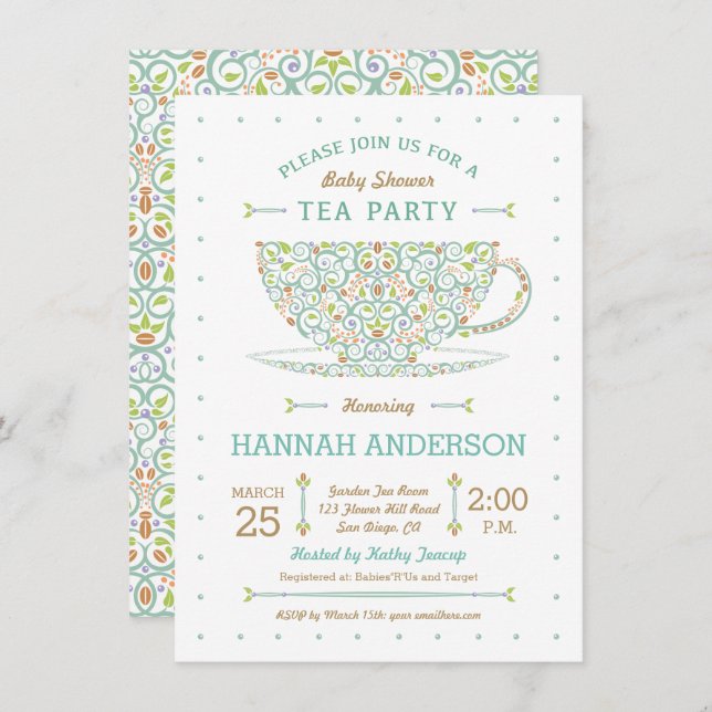 Sweet Lacy Teacup Baby Shower Gender Neutral Invitation (Front/Back)