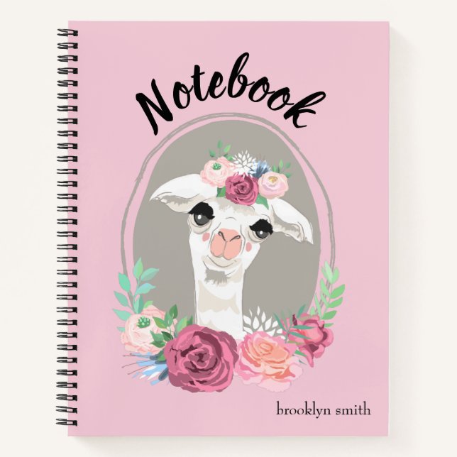 Sweet Lady Llama With Roses Journal/ Notebook (Front)