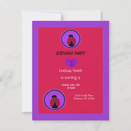 Sweet Ladybug Birthday Invitation