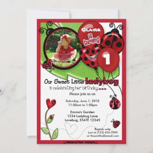 Sweet Ladybug Birthday Invitation ADORABLE (photo)